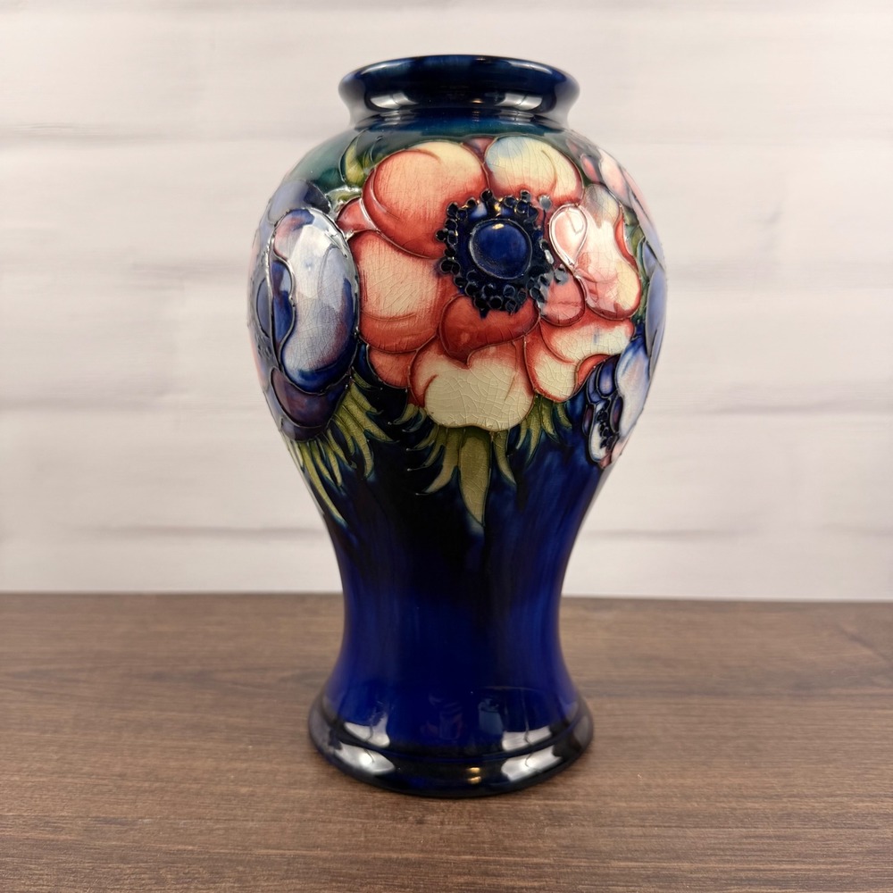 Moorcroft Anemone Vase Cobalt Blue William Moorcroft England 9"